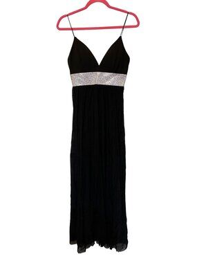 Entry Sweetheart Neckline Black Maxi Dress With Rhinestone Waist & Split Hem